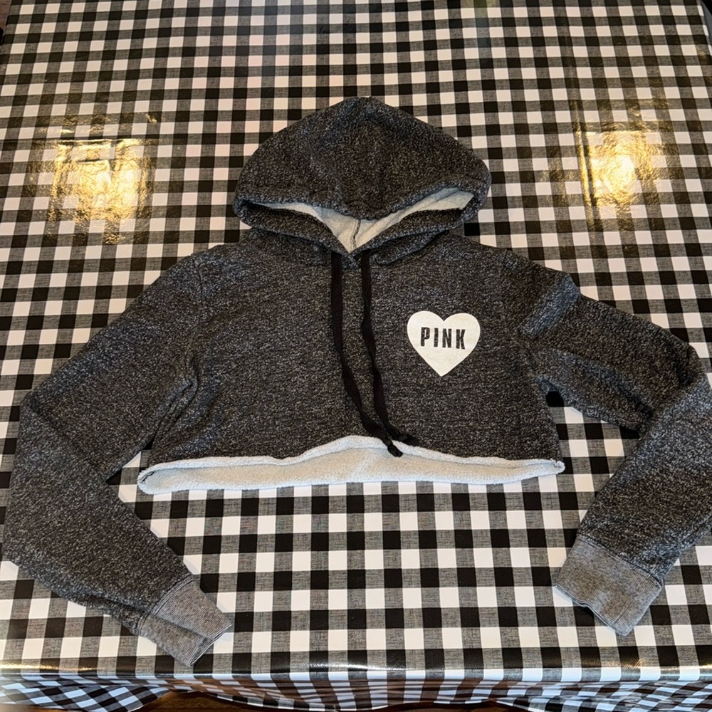 🩷Victorias Secret PINK grey sweatshirt hoodie crop top- size small 🩷